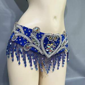 Costume de danse du ventre pour femmes en polyester avec perles et cristaux, ensemble 2 pièces, soutien-gorge et ceinture, carnaval, sexy, danse du ventre, en stock - Product Image 3