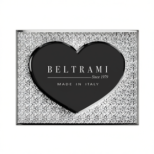 Beltrami Silver Plated Wood Structure Durable Photo <b>Frame</b> with Embossing Printing <b>Large</b> Rectangle Heart Cutout Made in Italy - Product Image 2
