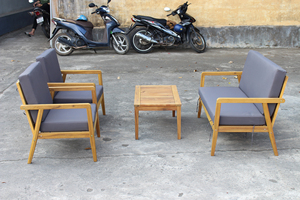 Ensemble de salon extérieur en bois moderne personnalisable avec différentes tailles et coussins pour hôtels, restaurants, villas de luxe - Product Image 3