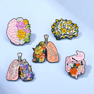 Huy Hiệu Kim Loại Bán Buôn New Arrival Màu Hồng Hình Dạng Não Kẽm Hợp Kim Ve Áo Pins Trâm Đẹp Thiết Kế Tim Organ Mềm Men Pin - Product Image 1