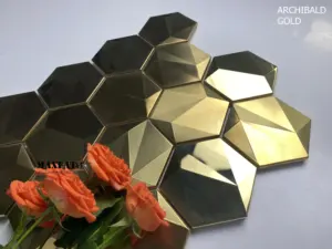 Archibald Gold Metal Feature Hexagon Wall Tile Modern Design Glossy Beveled Indoor Decorative Mosaic Wholesale Backsplash Tiles