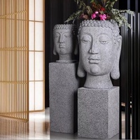 Pot de fleurs en fibre de verre en forme de tête de Bouddha extra large pour décoration intérieure et extérieure, support décoratif moderne en carton