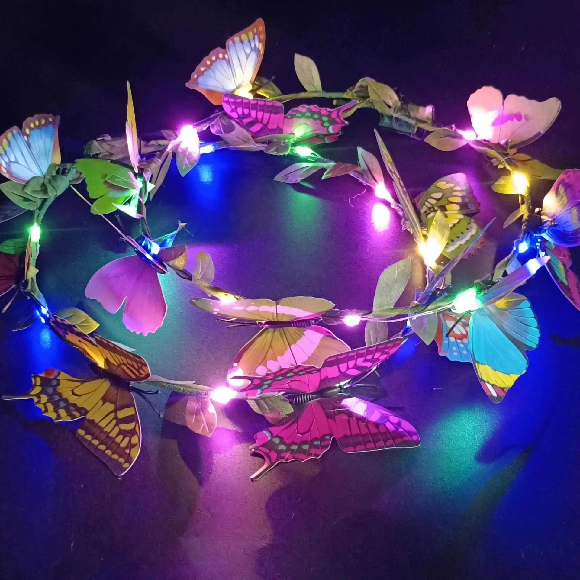 Butterfly Rattan Flower Led Flashing Light Up Hairband For Girls