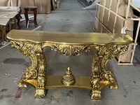 Table d'entrée de luxe de style européen Console sculptée en bois massif d'inspiration française avec miroir et accent de feuille d'or pour Villa Mansion