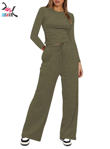 Knit Loose Solid Color Long Sleeve Women's <b>Summer</b> Sets Streetwear Sets Women Spring Autumn - Product Image 2