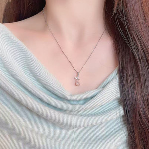 Pendentif papillon en or blanc 18 carats avec diamant <span class=keywords><strong>rose</strong></span> HPHT cultivé en laboratoire, collier romantique à trois griffes avec diamant coloré, bijoux fins - Product Image 5
