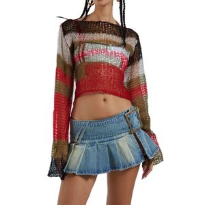 Mini-jupe en jean plissée bleue taille basse super courte avec ceinture pour femme – Modèle sexy personnalisé - Product Image 4