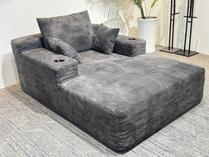 Sofá Seccional Tapizado en Pana Gris con Portavasos Incorporado, Sellado al Vacío Antiácaros para Balcón de Villa, Salón Moderno - Product Image 5