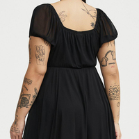 Robe Courte d'Été Noire en Dentelle pour Femme, Élégante, Col en V, Épaules Dénudées en Maille, Taille Haute, Grande Taille, Personnalisable, Décontractée, pour Soirée