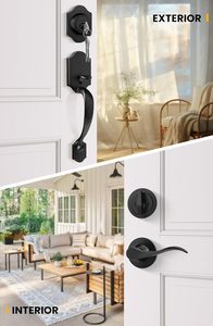 Modern Matte Black Front <b>Door</b> Handle Set Zinc Alloy Heavy Duty Entry <b>Door</b> <b>Lock</b> Handlesetwith Deadbolt and Interior Lever - Product Image 6