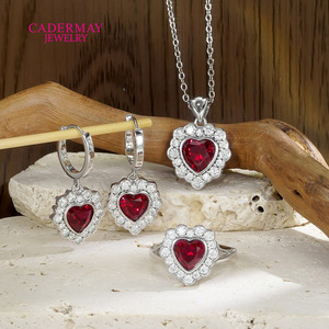Cadermay Heart-Shaped 925 Sterling Silver Jewelry Set With Red Gemstone For Women Wedding Fine Jewelry - Product Image 1