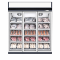 Congélateur vertical vitré 3 portes, vitrine commerciale pour aliments surgelés, éclairage LED, contrôle numérique, congélation rapide