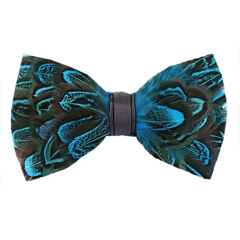 Nœud papillon de luxe pour hommes, 12cm x 6cm, noeud papillon en cuir, à la mode, plume de paon, pour les fêtes d'affaires, mariage