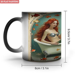 Taza de Cerámica Negra Esmerilada de 11 oz, Taza Sensible al Calor con Diseño de Sirena, Pintura Plana 2D - Product Image 1