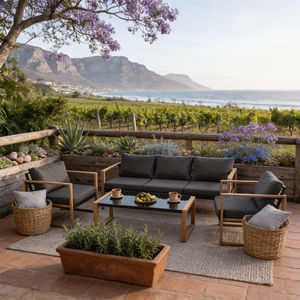 Ensemble de meubles d'extérieur minimalistes avec structure en teck, coussins résistants aux intempéries pour patio, jardin, balcon, couleurs personnalisables - Product Image 2