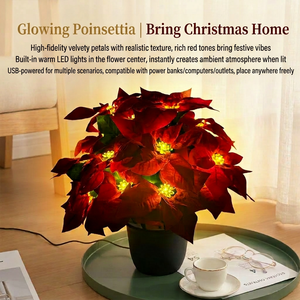 Plante artificielle <span class=keywords><strong>de</strong></span> poinsettia lumineuse à LED en pot, alimentée par USB, pot <span class=keywords><strong>de</strong></span> fleurs <span class=keywords><strong>de</strong></span> poinsettia lumineux pour la décoration <span class=keywords><strong>de</strong></span> Noël à la maison et sur la table - Product Image 6