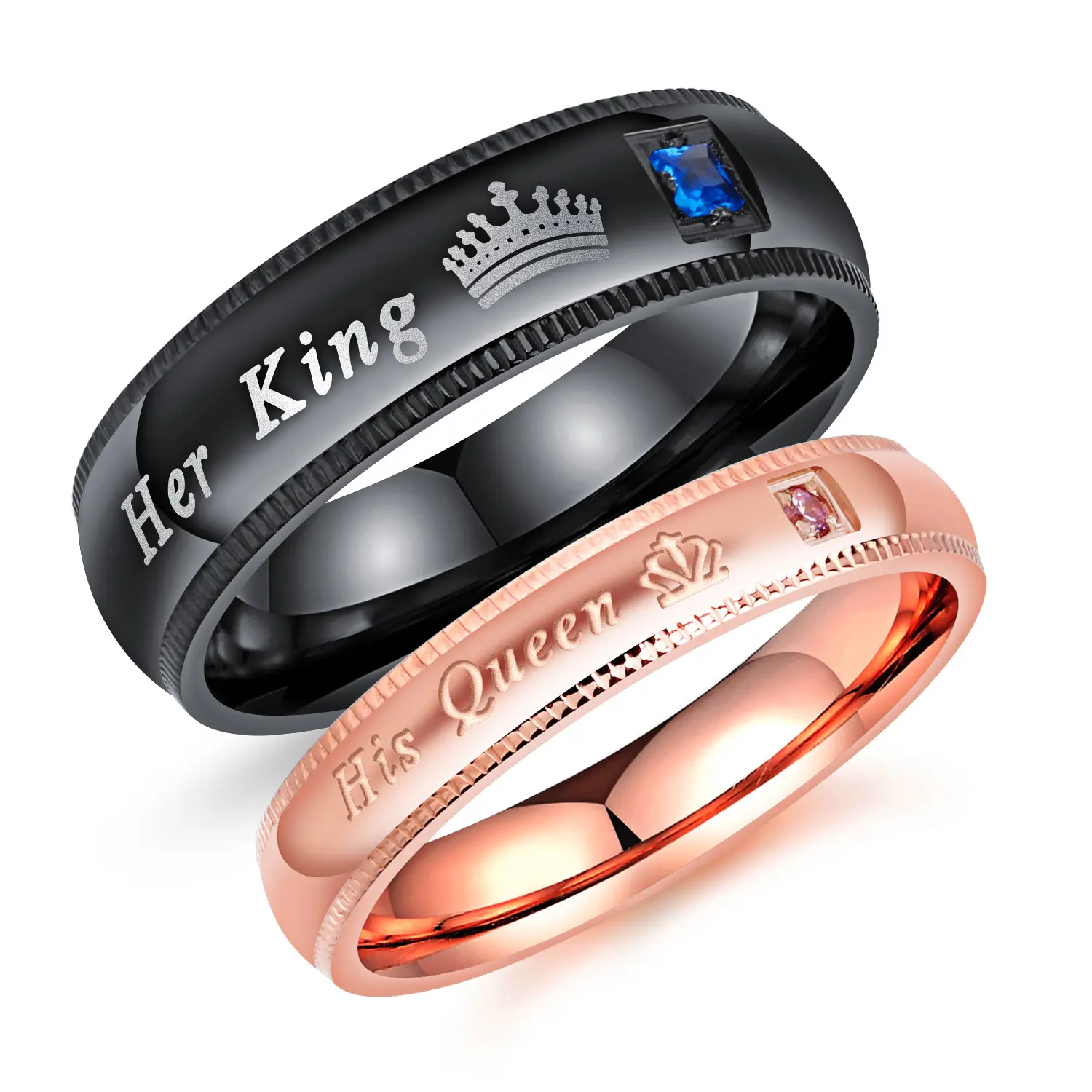 2 Pieces Men Women Titanium Stainless Steel His Queen Her King Couples Rings Set For Wedding Valentine Day Jewelry