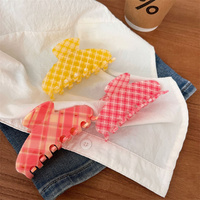Pince à cheveux en acétate à motif écossais rose et jaune de 10,5 cm avec logo personnalisé pour queue de cheval haute, pour femmes et filles