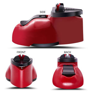 Aiguiseur de couteaux manuel rouge multi-grains avec base à ventouse, outil de cuisine portable pour couteaux et ciseaux - Product Image 1