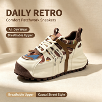 Chaussures décontractées rétro pour hommes, style chunky, avec empeigne en matériaux mixtes, à lacets, plateforme, pour la marche, plusieurs couleurs disponibles
