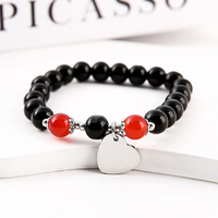 Bracelet en perles d'obsidienne Ywyougang, breloque cœur vierge gravable, élastique, assorti pour couple, cadeau de Saint-Valentin