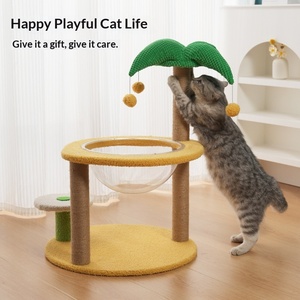 คอนโดแมวรูปต้นมะพร้าว แคปซูลใส ที่นอนแบบโปร่งใส เสาข่วนทำจากป่านศรนารายณ์ ลูกบอลปอมปอมแบบอินเทอร์แอคทีฟ ที่ปีนป่ายหลายระดับ ทำจากกระดาษแข็ง - Product Image 3