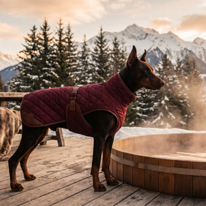 Veste d'hiver matelassée personnalisée pour chien, quatre pattes, col en peau de mouton, toile bordeaux, légère, lavable en machine, Alpine Pet - Product Image 4