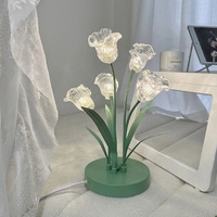 Lampu Meja LED Besi Bentuk Bunga Tulip, Bertenaga AC, Kap Kristal, Desain Modern, Lampu Dekoratif untuk Kamar Tidur, Ruang Belajar, Lampu Tidur