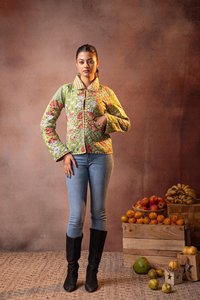 Handmade <b>Kantha</b>-Style Floral Patchwork Quilted <b>Jacket</b> Printed Cotton Breathable & Eco-Friendly 100% Cotton Shell - Product Image 5