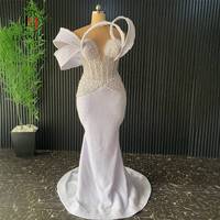 LM D12 Robe de mariée de mariage arabe à volants, sexy, en dentelle évasée avec traîne et épaules dénudées