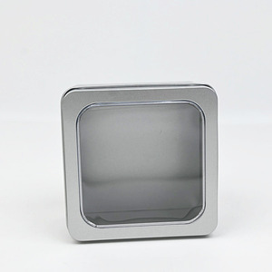 Custom Square Silver Metal Tin <b>Box</b> With Clear PVC Window Lid, Food Grade <b>Empty</b> Tin For Cookie Candy Visible <b>Gift</b> Storage Packing - Product Image 3