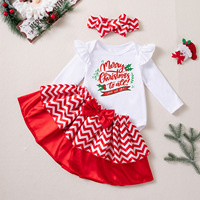 Combinaisons de Noël rouges superposées en coton/polyester écologiques à motifs de dessins animés pour l'hiver, costume du Nouvel An, ensemble de 4 vêtements pour bébés filles