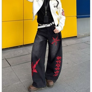 Black Embroidered Loose Fit Vintage <b>Wide</b> <b>Leg</b> Mid Rise Medium Wash Jeans <b>for</b> <b>Men</b> Streetwear Casual <b>Trousers</b> - Product Image 4