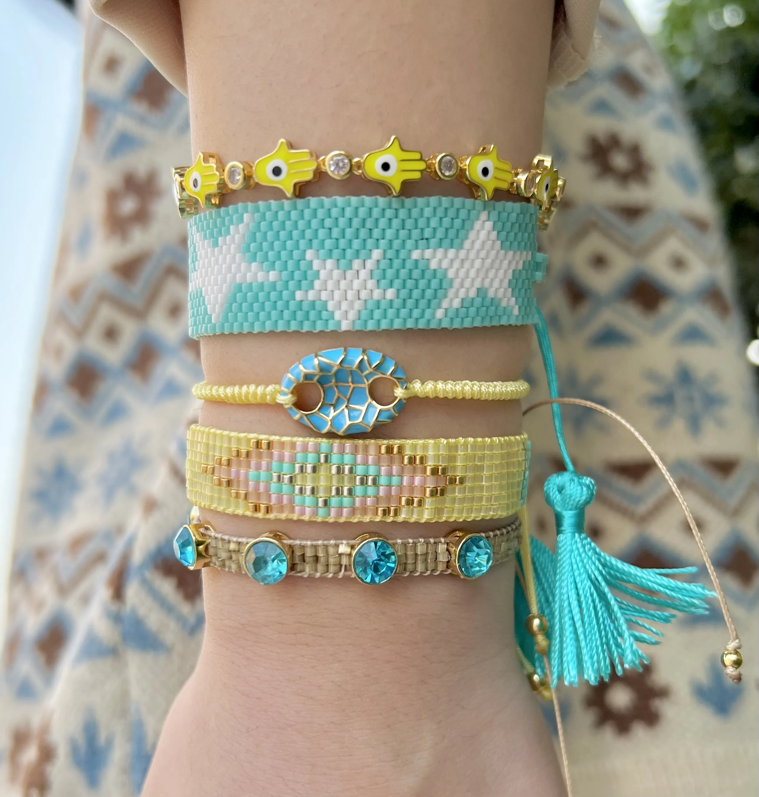 Bracelet en perles de Zircon pour femmes, fait à la main, personnalisé, mignon, en forme d'étoile, en couleurs, vente en gros,