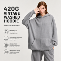 Ensemble sweat à capuche et pantalon de survêtement en molleton lavé 420G, style streetwear vintage oversize pour homme, tenue décontractée