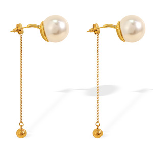 ต่างหูมุกทรงหยดน้ำ จี้ลูกบอลโซ่ทอง เครื่องประดับมุกสีขาวสำหรับผู้หญิง สวมใส่ได้ทุกวัน - Product Image 5