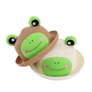 رضيع لطيف واقي شمسي في الهواء الطلق قبعة قش للأطفال في الصيف مع آذان حيوانات لطيفة