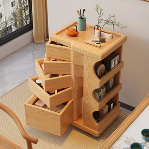 Mueble de Almacenamiento Vintage de Madera Maciza con 5 Cajones y Ruedas, Diseño de Ondas Irregulares, Mueble Auxiliar Artístico para Sala de Estar - Product Image 5