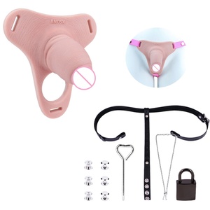 ANOSX Triangular Silicone Real Penis Hollow <b>Dildo</b> Set Strapon Male Cock Cb Lock Sex Toy Couple Transvestite Chastity Penis Cover - Product Image 1