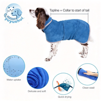 Jubah Mandi Anjing dari Bahan Mikrofiber, Handuk Mandi Hewan Peliharaan Cepat Kering dengan Perekat Ajaib yang Dapat Disesuaikan untuk Penggunaan Anjing Setelah Mandi atau Berenang