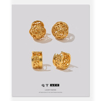 Boucles d'oreilles à clip électroplaquées style chinois vintage, or traditionnel, sensation de luxe haut de gamme, niche, automne/hiver, Ginkgo