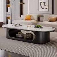 Table basse ovale de style nordique contemporain, meubles élégants pour le salon, plateau en marbre