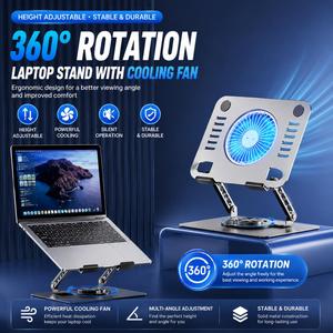 Nouveau support de refroidissement pour ordinateur portable ergonomique rotatif à 360 degrés, pliable, avec hauteur réglable et ventilateur puissant pour ordinateur portable et tablette - Product Image 4