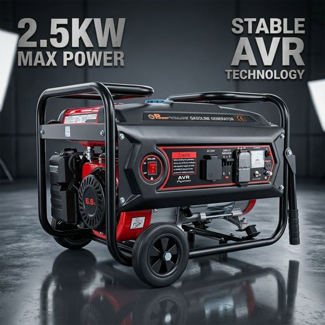 PowerValue ZH3500 2.5kW 6.5HP 210cc 15L Fuel Tank Petrol Generator AVR Wheel Kit Portable Home Backup Power Germany Standard CE