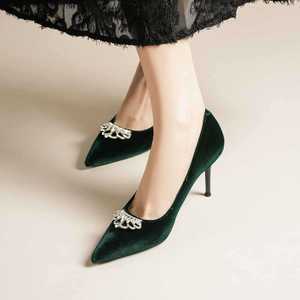 Escarpins à bout pointu en velours noir avec détail en strass, chaussures de mariage pour femmes, taille adulte 6681N-218 - Product Image 4