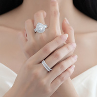 Nouvelle bague de couple en forme de goutte d'eau entièrement micro-sertie de diamants, en argent sterling S925, par la fabrique de bijoux MuShan – Ensemble de bagues tendance pour femme