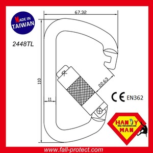Mousqueton en acier (zingué) à verrouillage par torsion, fabricant OEM/ODM Taïwan, 35kN, 22,63 mm, certifié CE EN 362 - Product Image 6