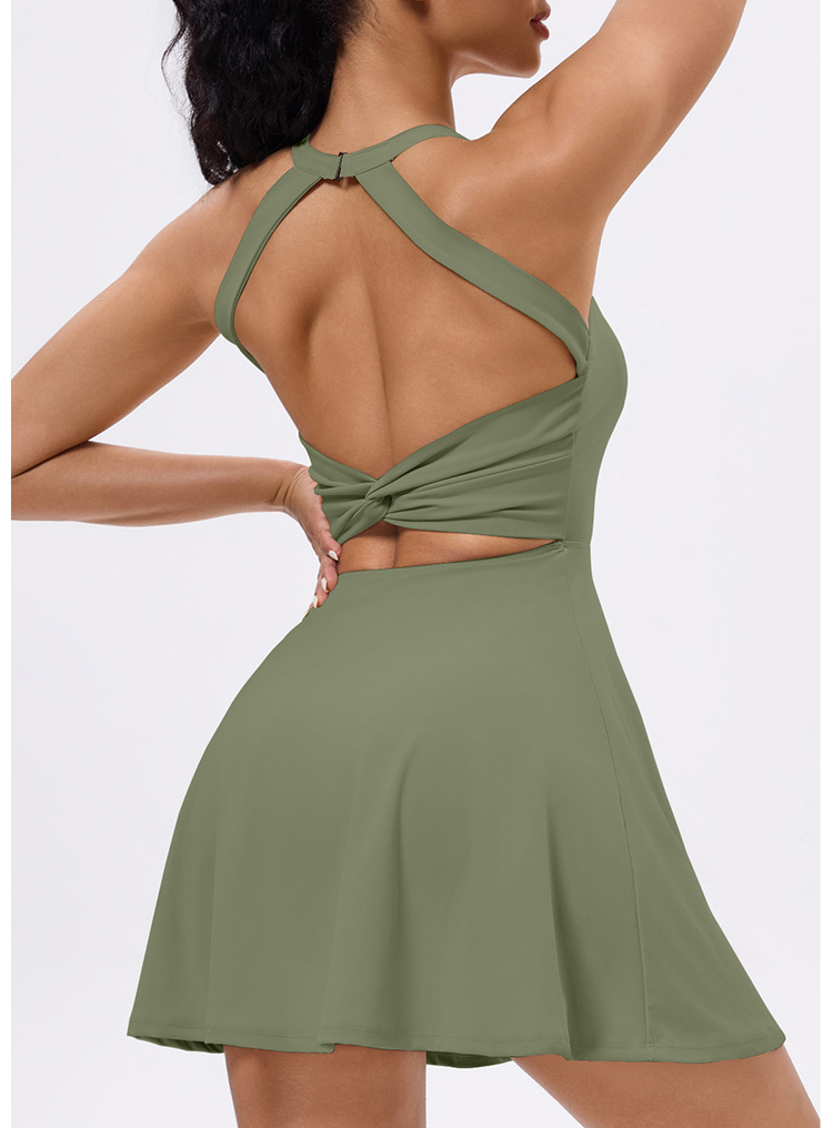 High Elastic Backless Pleated Soft Fast Dry Cut Out Twisted Workout Dress  With Built in Shorts & Bra Pockets for Women| Alibaba.com