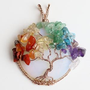 Venta al por mayor: 7 colgantes de aventurina verde, ojo de tigre, cristal de roca, piedras preciosas naturales, árbol de la vida, amatista, ópalo, diamante y perla. - Product Image 2