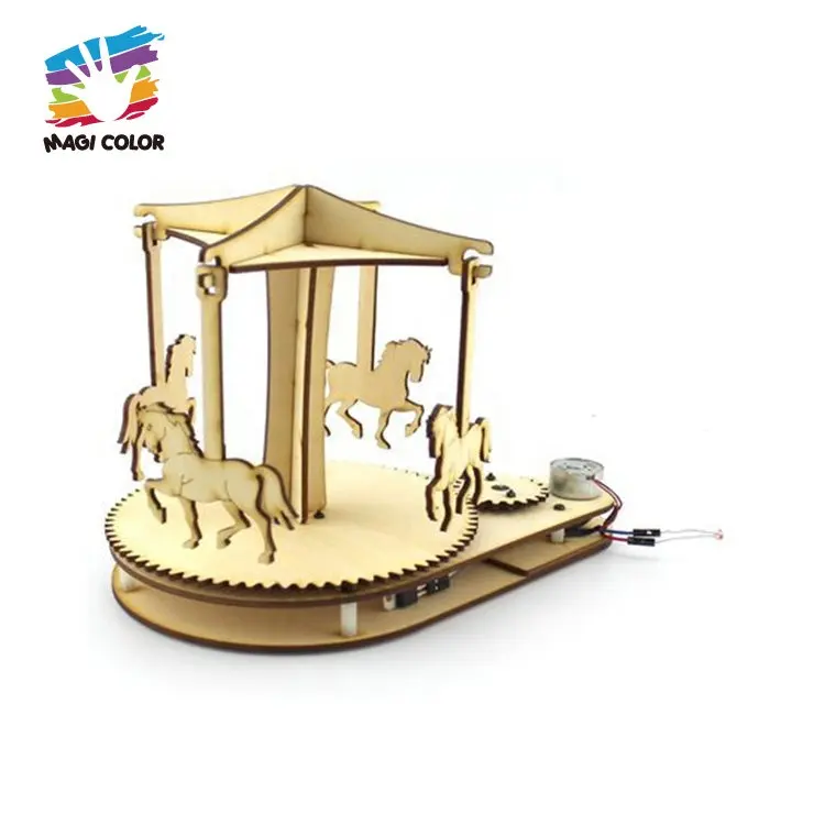 Customize Kids Light Controlled Auto Sensing Toy Wooden DIY Puzzle Carousel W04G015